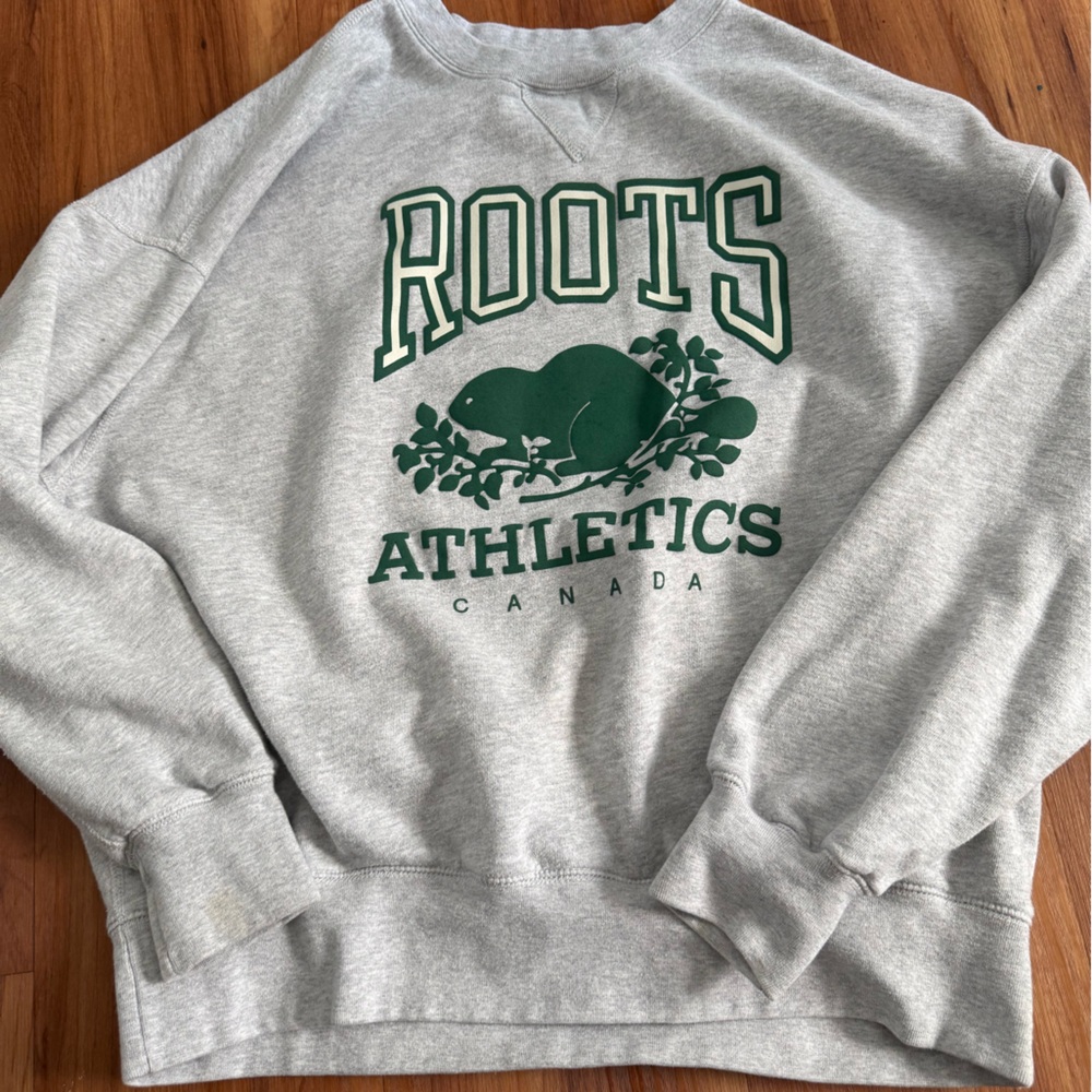 Roots Gray Sweatshirt with Green Logo